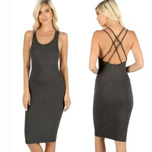 Sexy crisscross strappy caged stretch mini dress